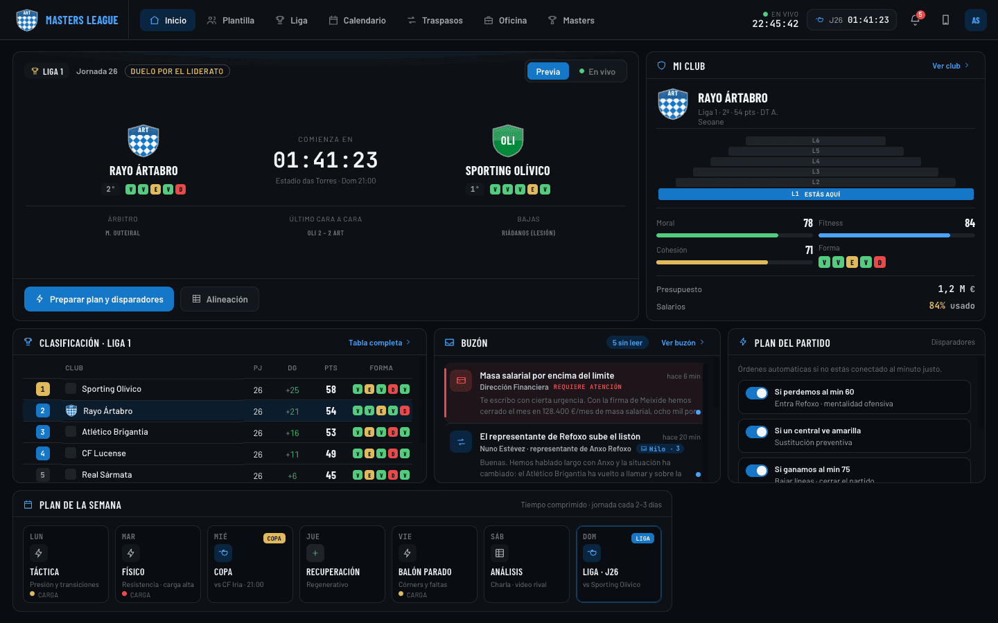 Escritorio del club en Masters League